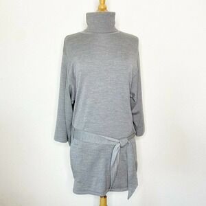 Turtleneck Belted Pocketed Sweater Tunic